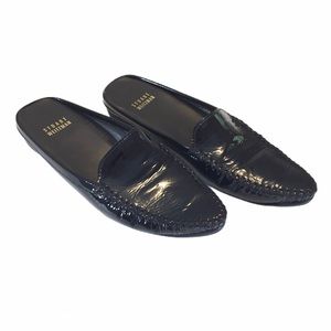 Stuart Weitzman Womens Black Crinkled Patent Leather Slides Flats size 5.5